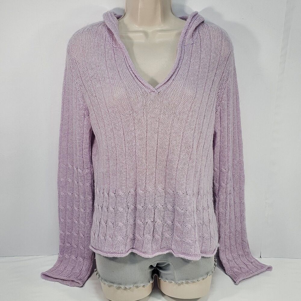 VTG Y2K Maurices Hooded Cable Knit Sweater  Size XL Fits M Lavender Ramie Mohair